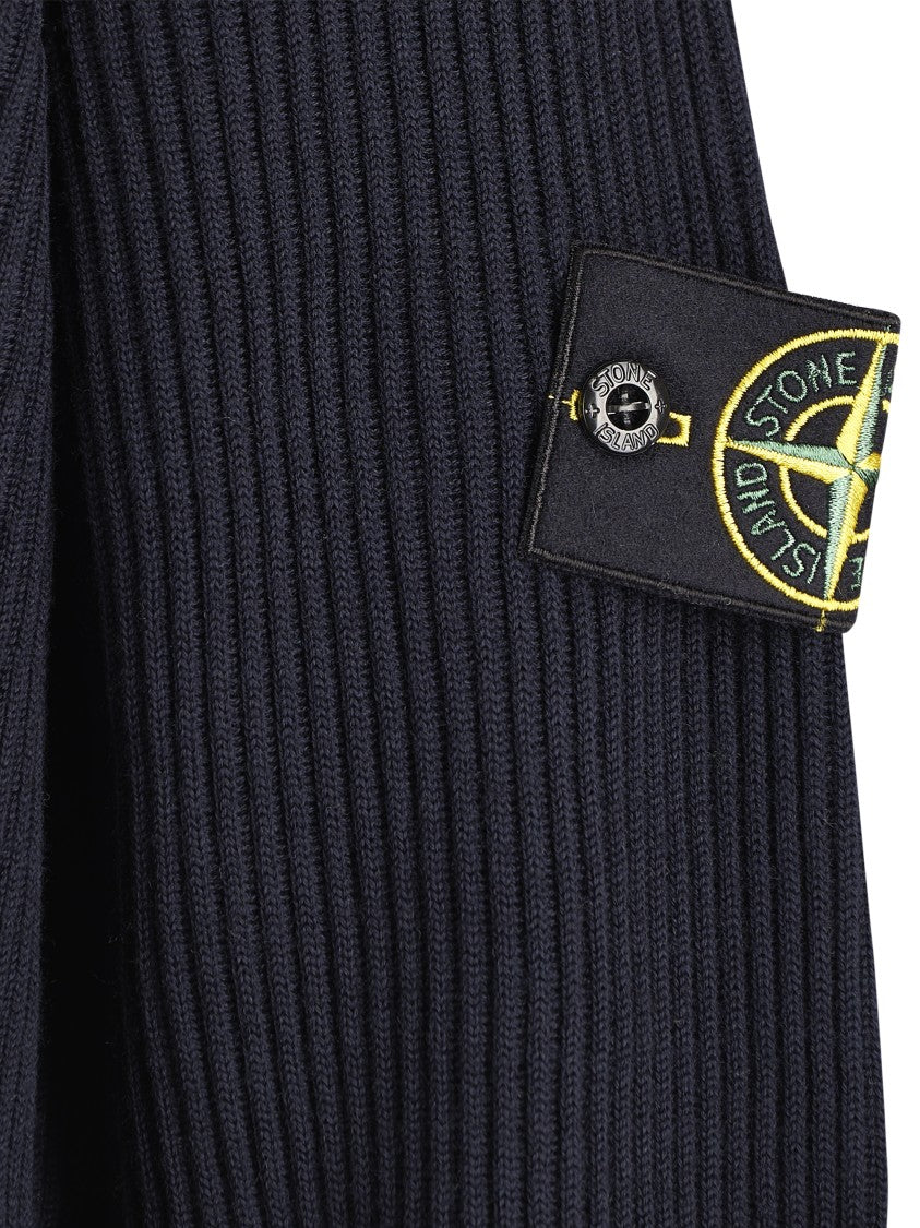 Stone Island Navy Blue Ribbed Knit Sweater