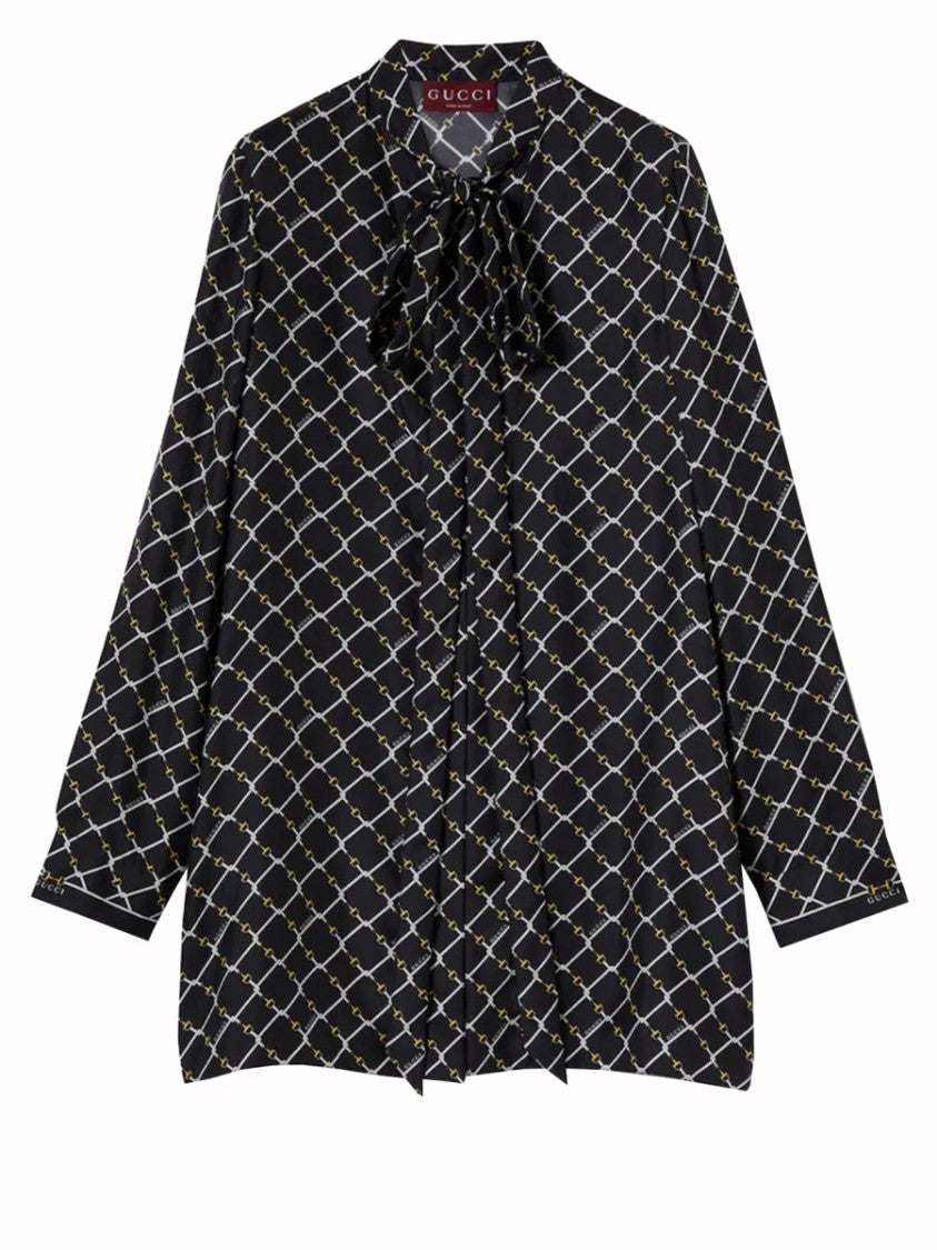 Gucci Geometric Chain-Link Printed Silk Twill Dress