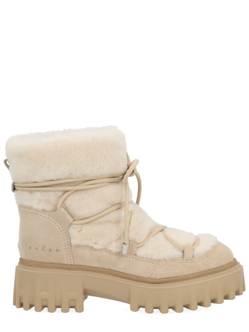 Hogan Beige Boots With Padded Quilted Upper