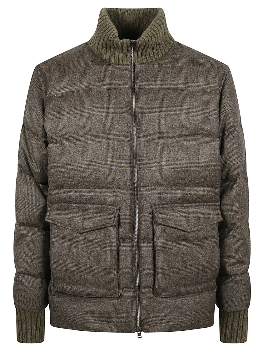 Herno Prince Of Wales Checked Down Jacket With Wool And Cashmere Blend