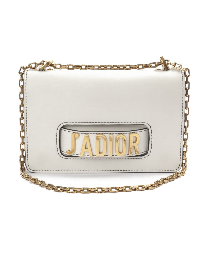 Dior White J'adior Medium Flap Chain Leather Shoulder Bag