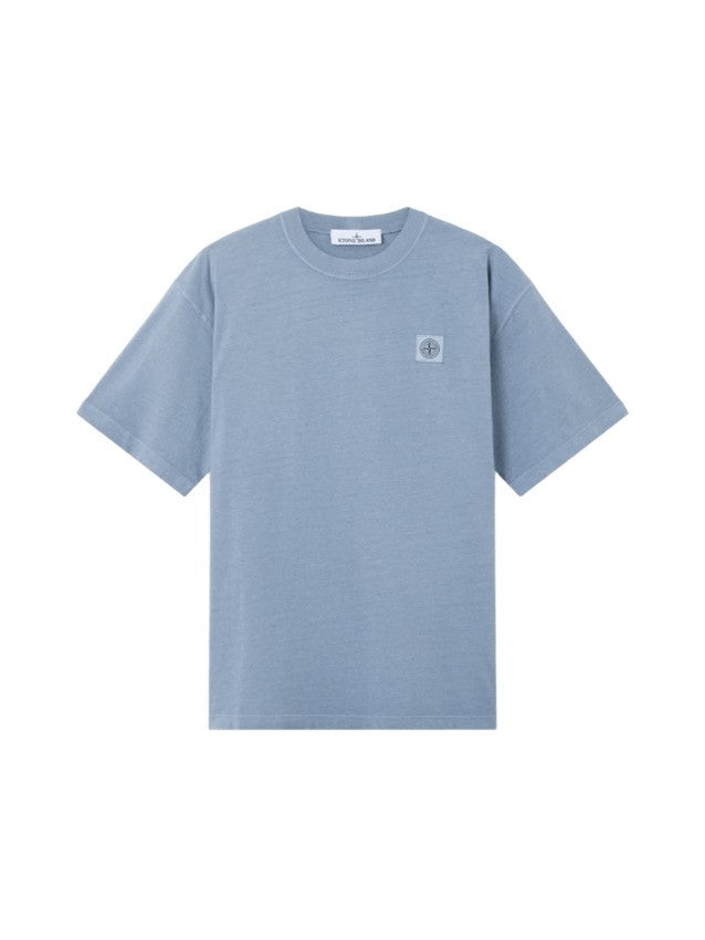 Stone Dust Blue Organic Cotton T-Shirt With Compass Patch