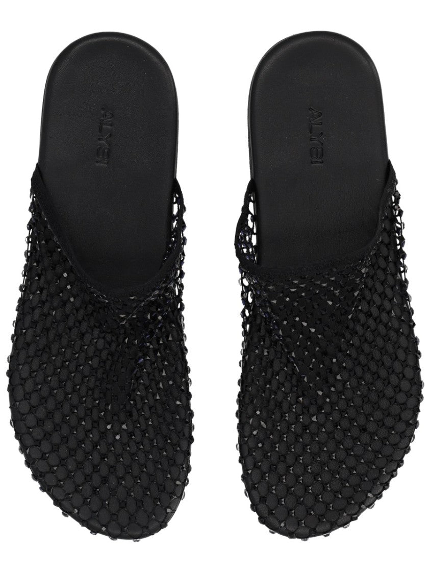 Alysi Neutrals Pointed Toe Rhinestone Mesh Mules
