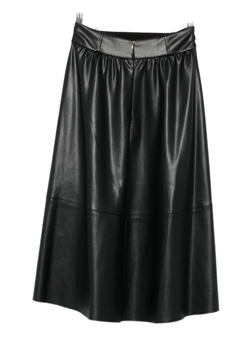 Liu Jo Flared Black Midi Skirt With Gathered Waistband