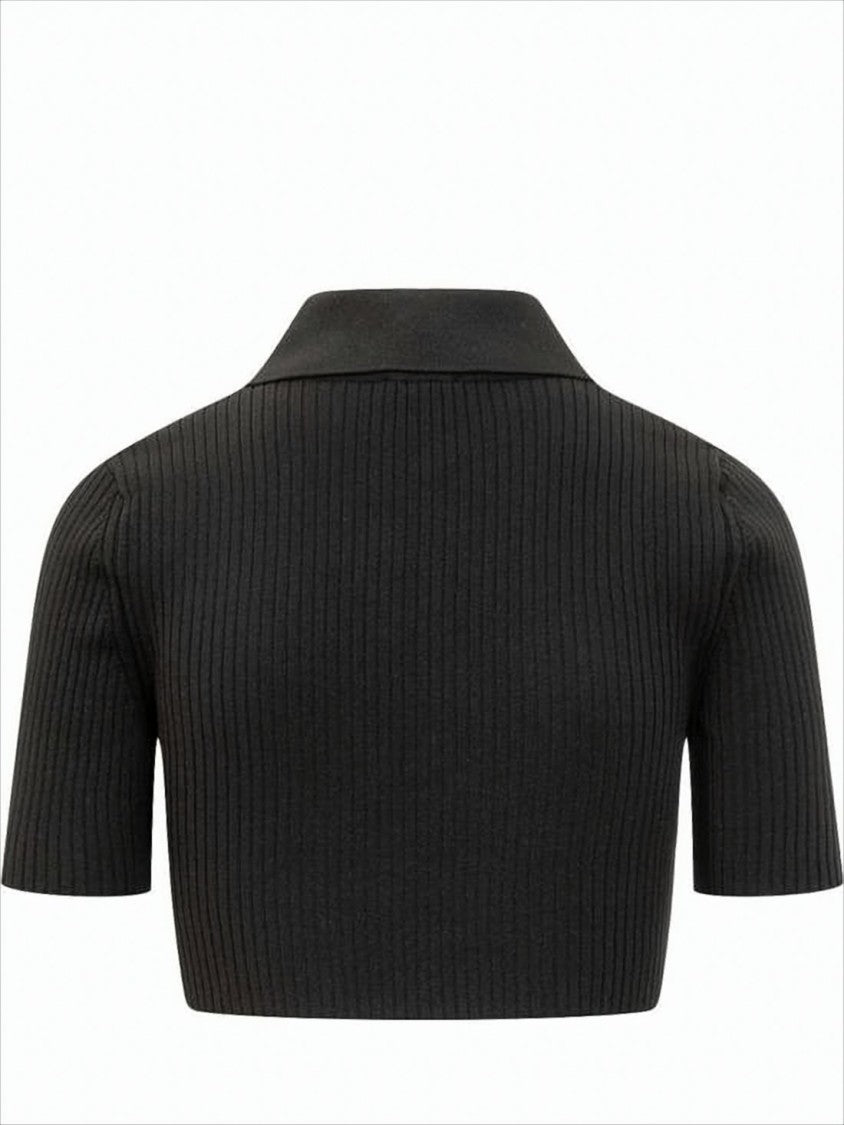 Courrèges Fitted Ribbed Knit Crop Top With Polo Collar