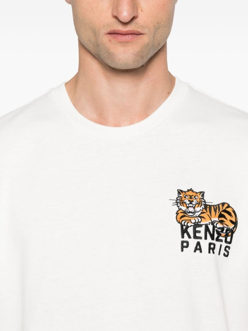 Kenzo White Graphic T-Shirt With Tiger Emblem