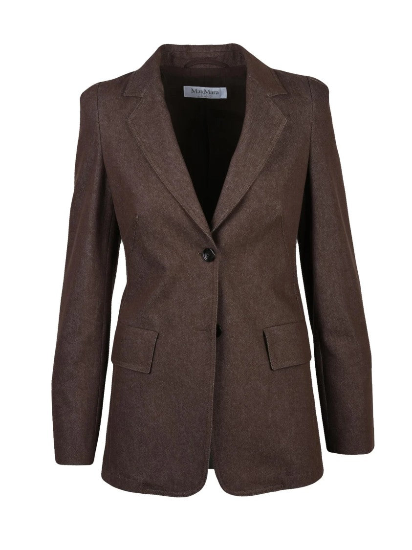 Max Mara Brown Fitted Lined Cotton Denim Blazer