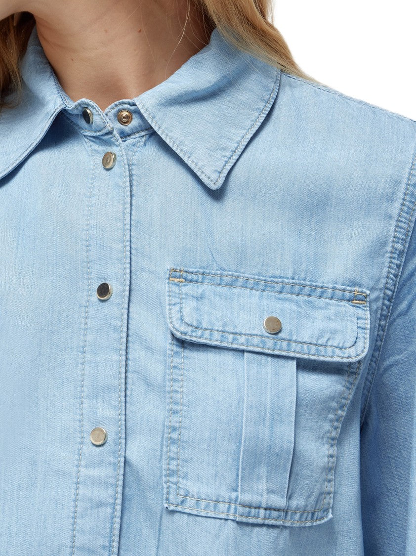 Blugirl Boxy Denim Shirt With Elbow-Length Sleeves And Overlapping Slit