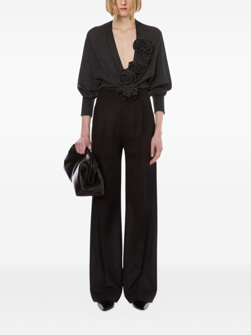 Alberta Ferretti Sculptural Grey Sweater With Deep V-Neck