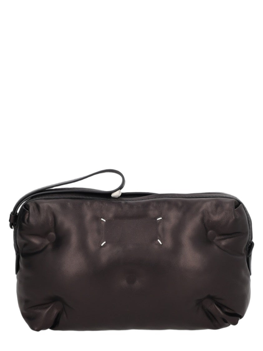 Maison Margiela Rectangular Black Leather Camera Bag With Gathered Texture