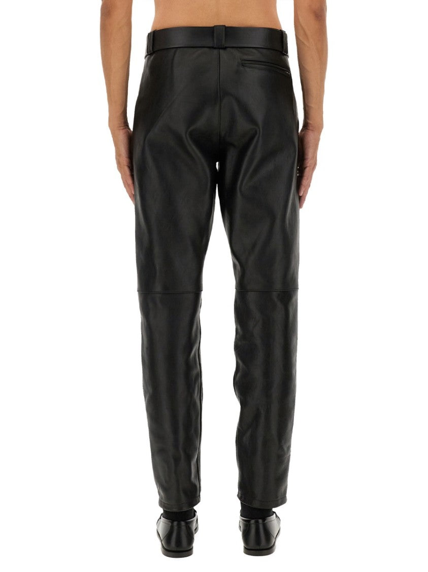 Saint Laurent Smooth Black Leather Pants With Tapered Silhouette