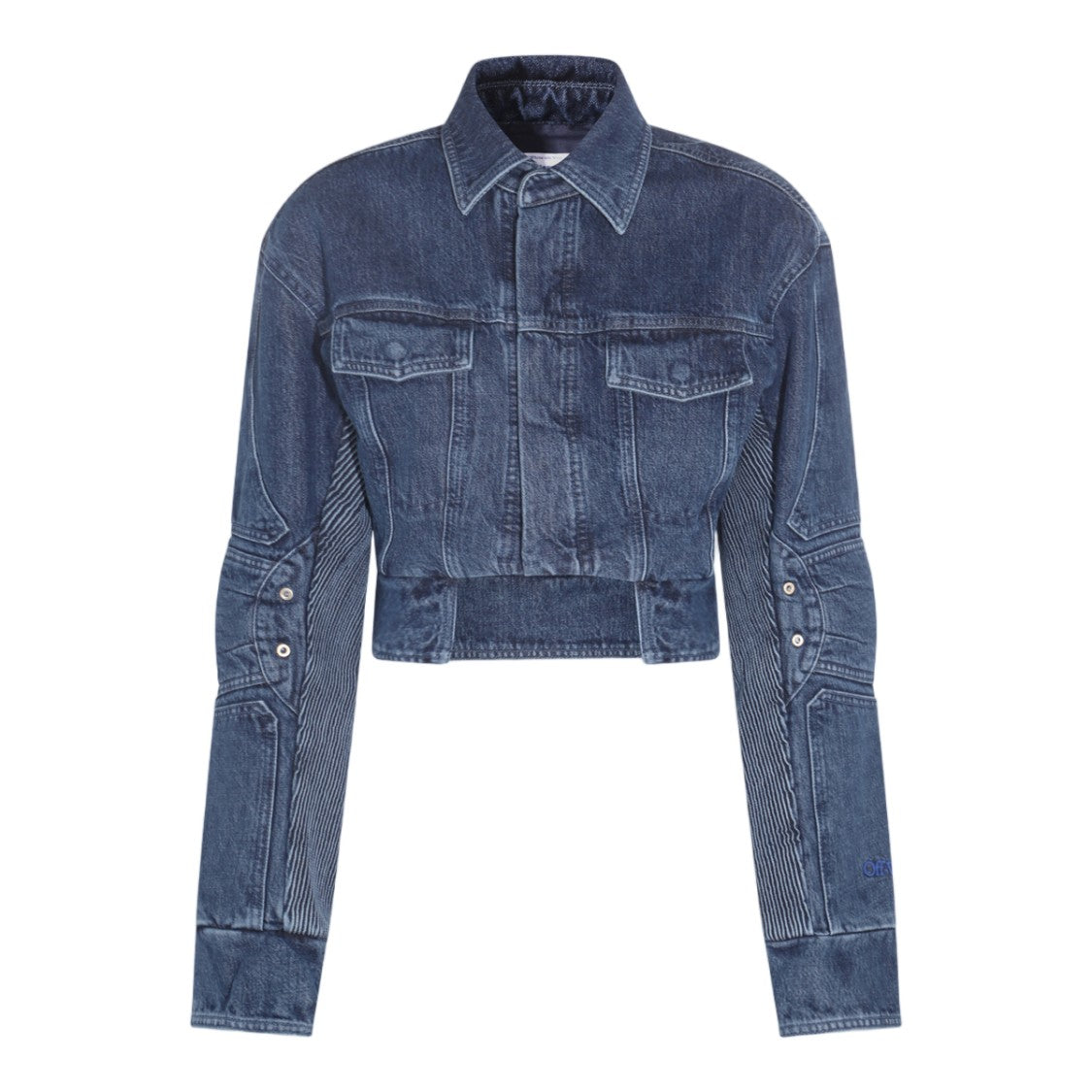 Off-White Cropped Denim Jacket With Structured Silhouette