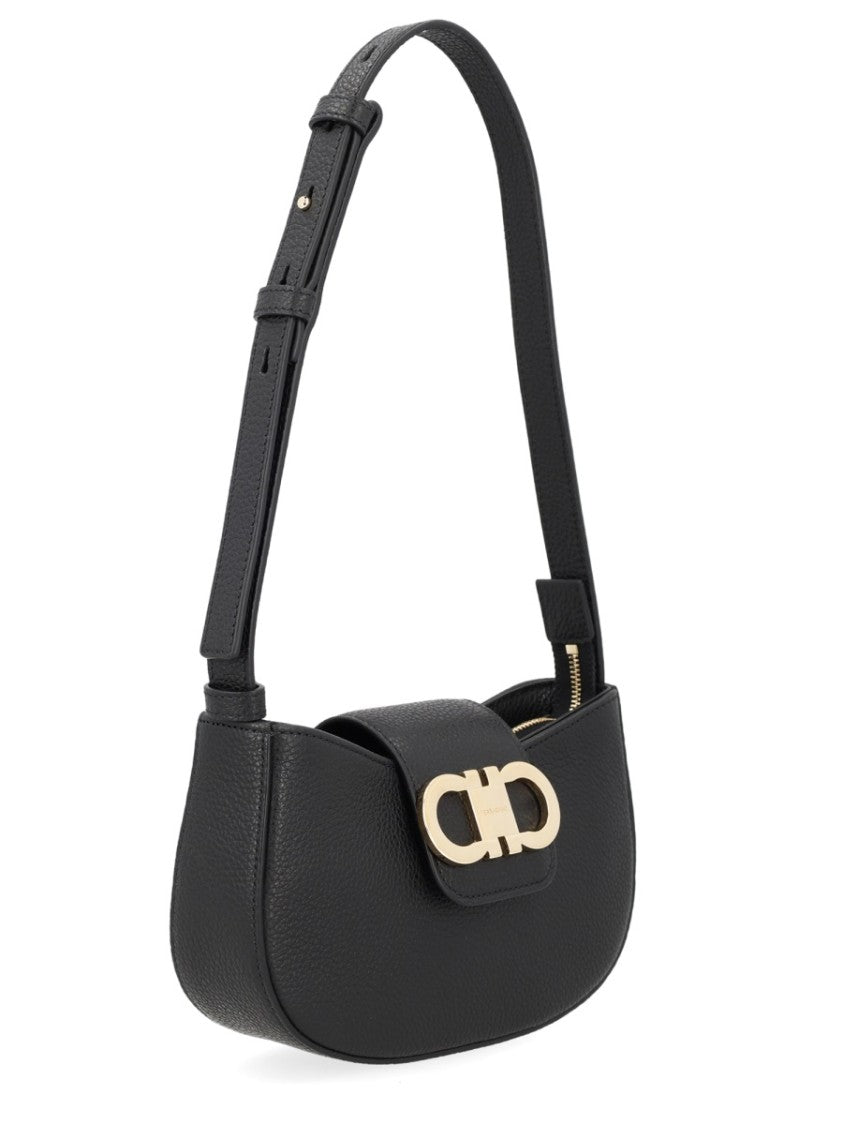 Ferragamo Black Gabry Calf Leather Shoulder Bag