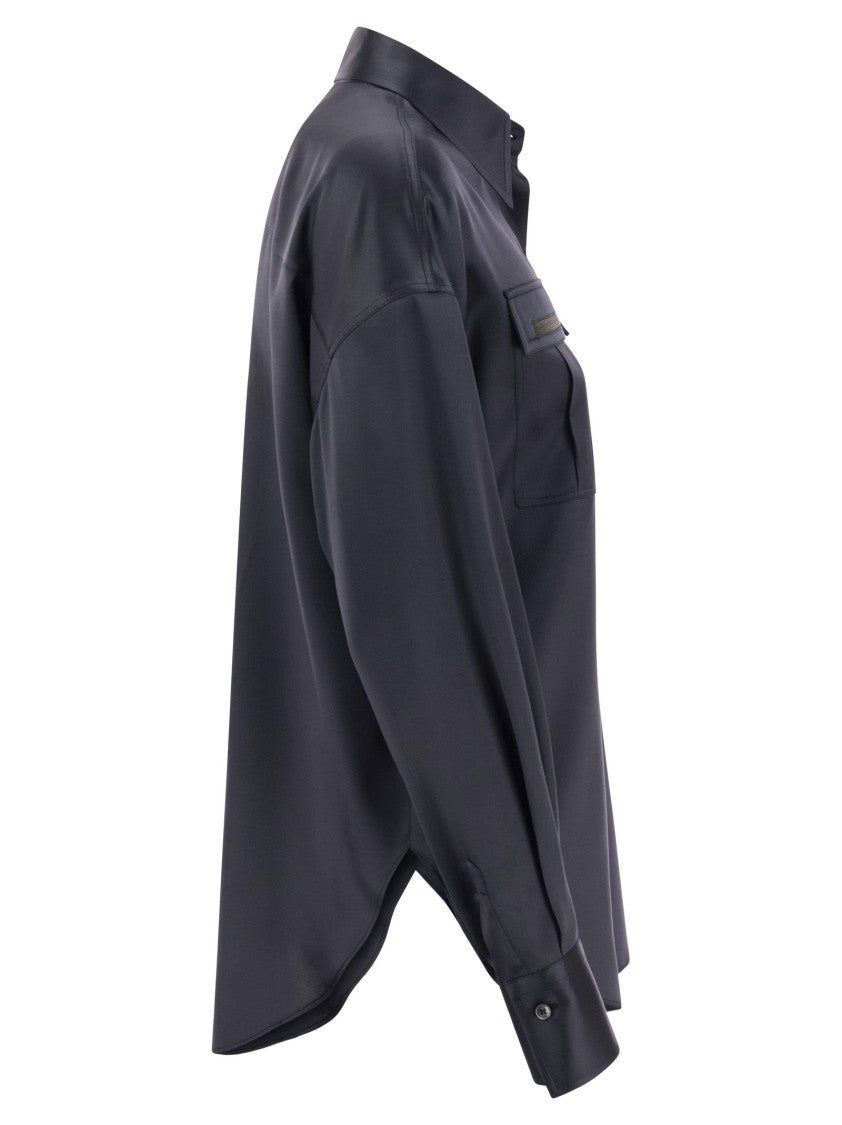 Brunello Cucinelli Stretch Silk Satin Shirt With Shiny Pockets