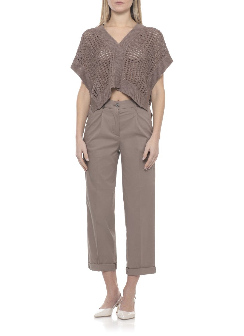 Peserico Brown Perforated Sequin Cotton Vest