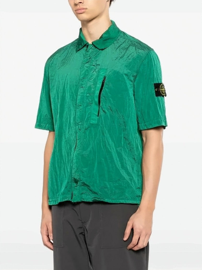 Stone Island Boxy Brown Short-Sleeve Shirt With Concealed Placket
