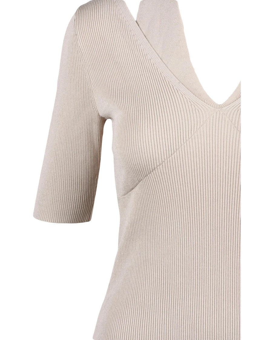 Miss Sixty Stretch Knit Top With V-Neckline And Underlayer Strap Detail