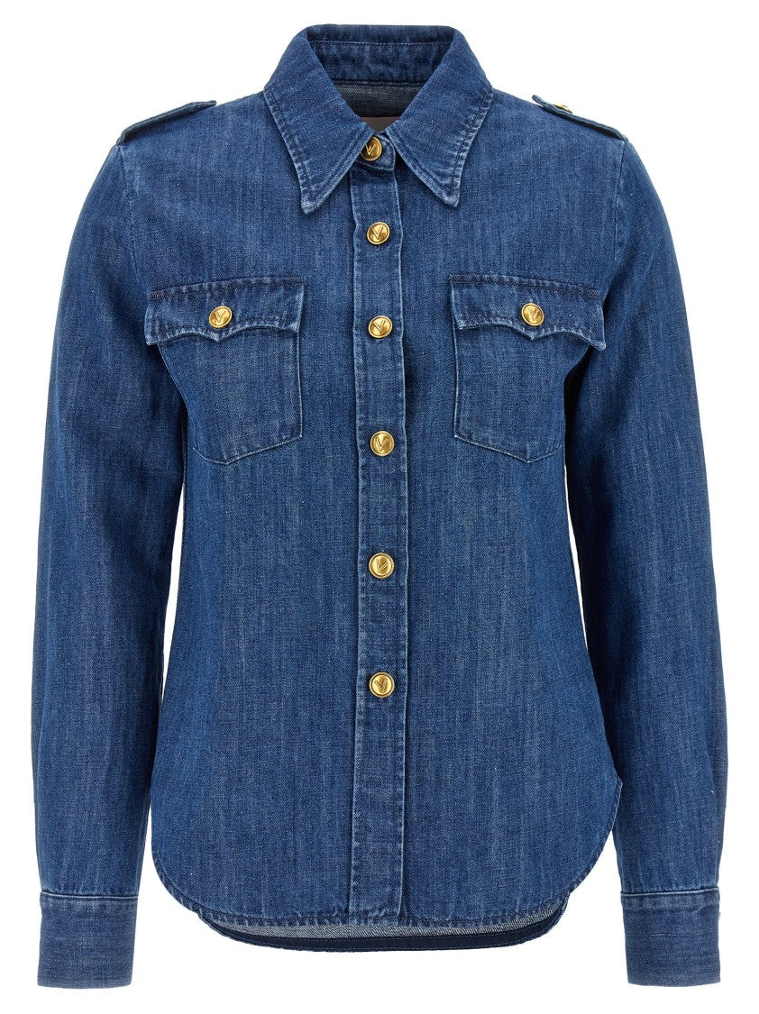 Valentino Garavani Cotton-Linen Blend Denim Shirt With Vlogo Closure