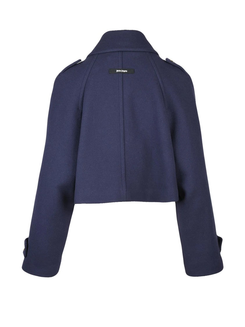 Palm Angels Short Cloth Jacket With Structured Collar And Gold Accents