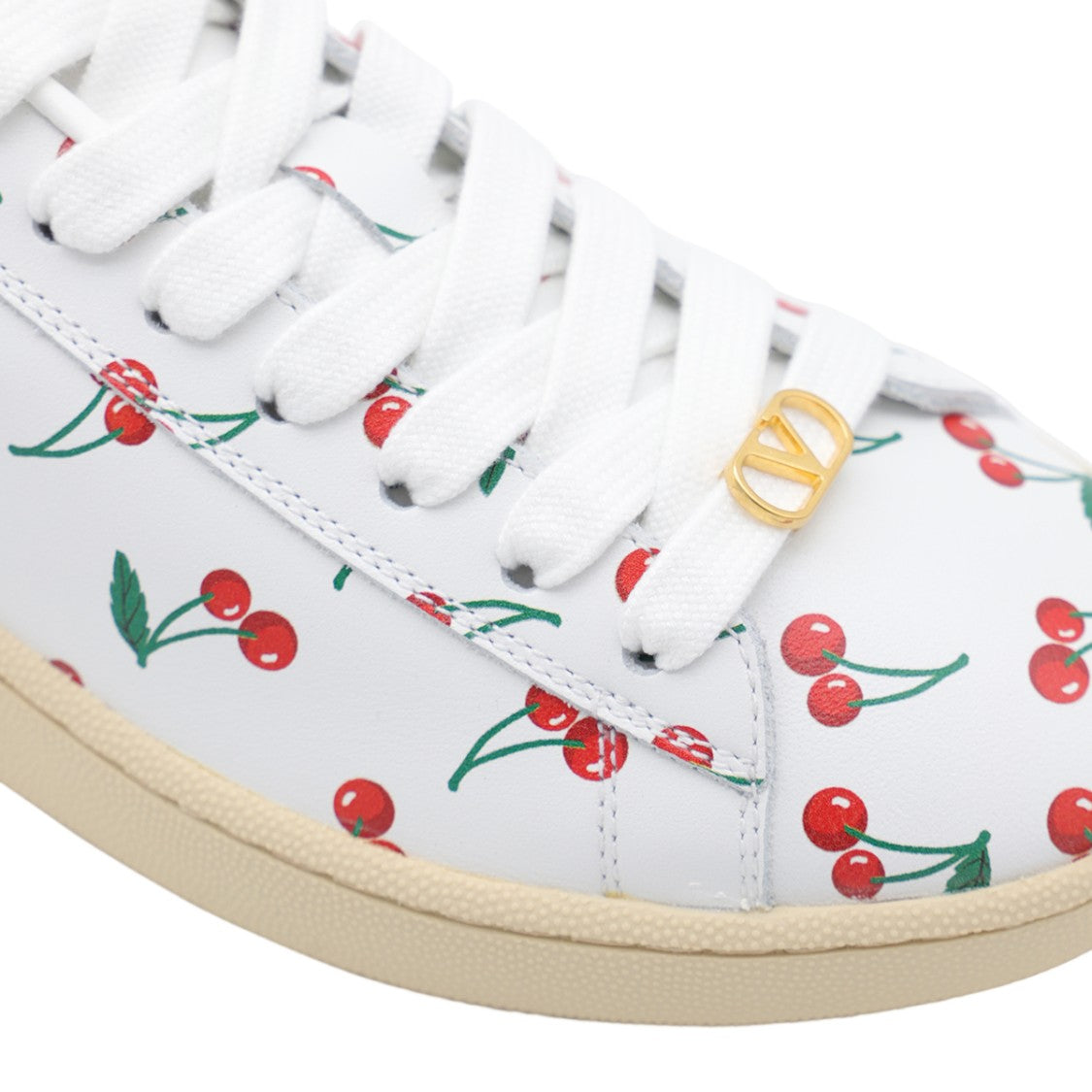 Valentino Garavani Cherry Print Low-Top Sneakers With Gold-Detail Accents