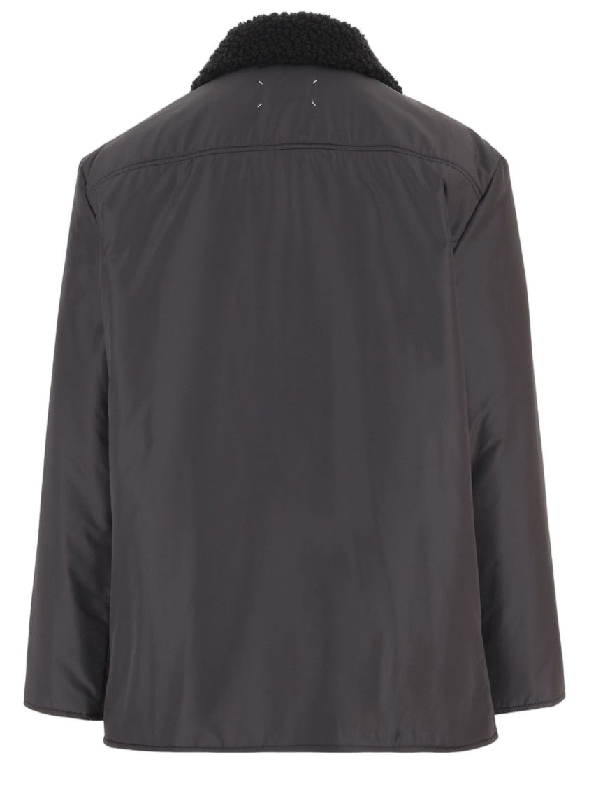 Maison Margiela Nylon Jacket With Synthetic Shearling Collar And Front Patch Pockets