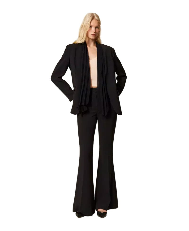 Twin-Set Crêpe Removable Pleated Scarf V-Neck Blazer
