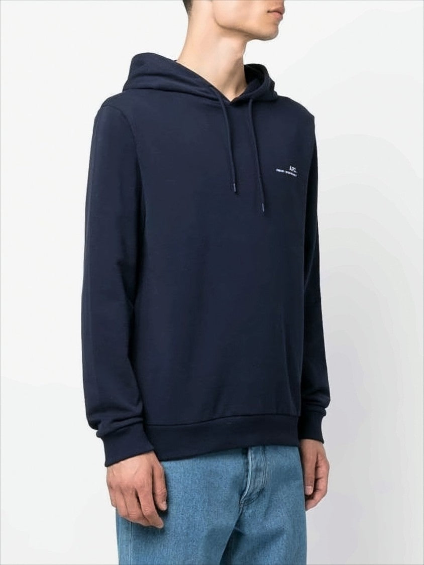 A.P.C. Classic Black Hoodie With Drawstring And Embroidered Logo