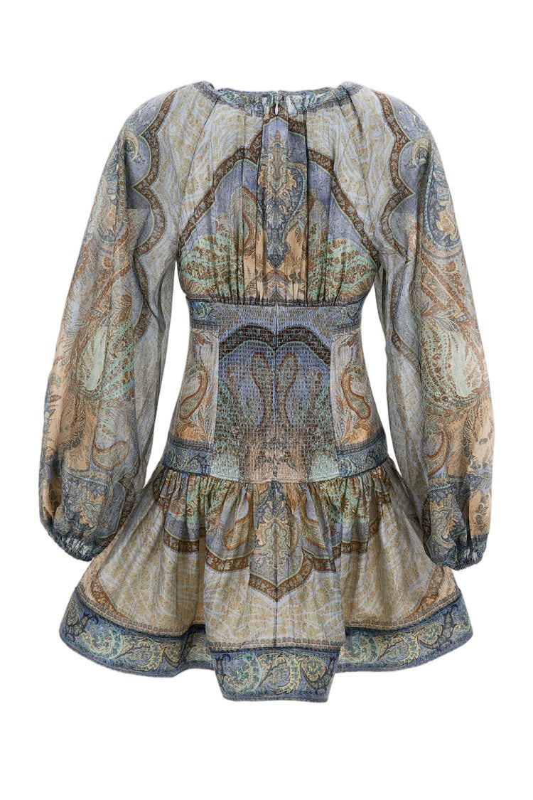 Zimmermann Cotton-Silk Mini Dress With Billow Sleeves And Paisley Pattern