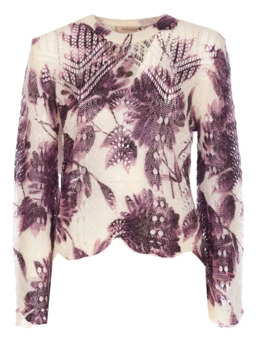 Twin-Set Floral Lace Sweater With Lightweight Elegance