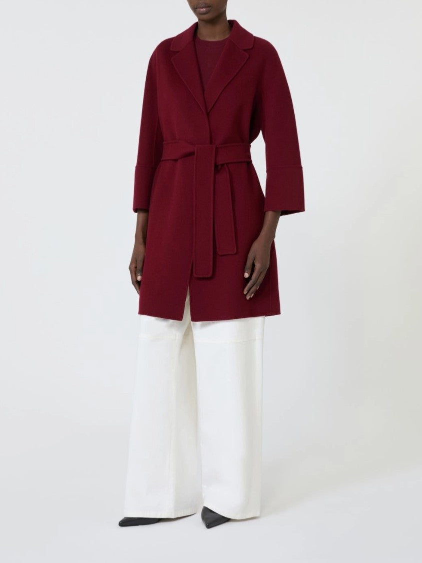 Max Mara Deep Burgundy Arona Belted Mid-Length Coat