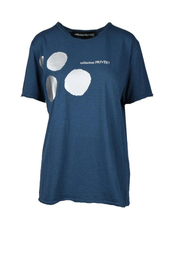 Collection Privee? Blue Printed Cotton T-Shirt