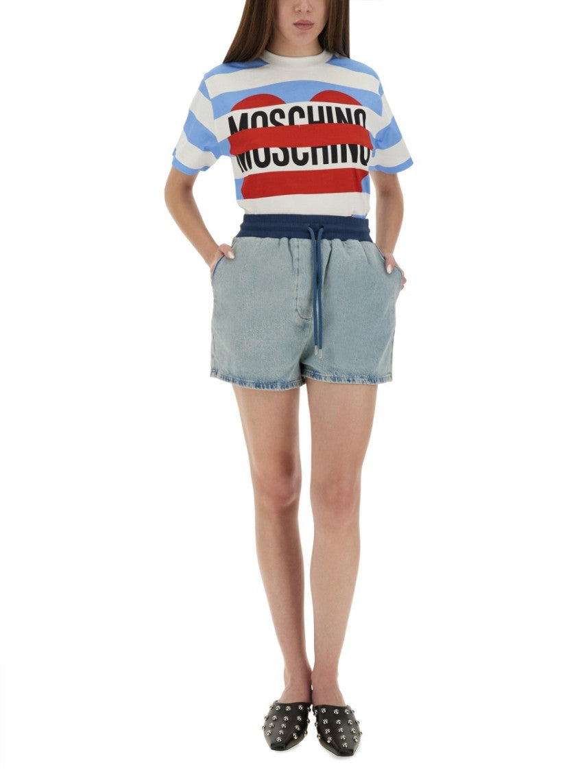 Moschino Relaxed Fit Denim Shorts With Elastic Waistband