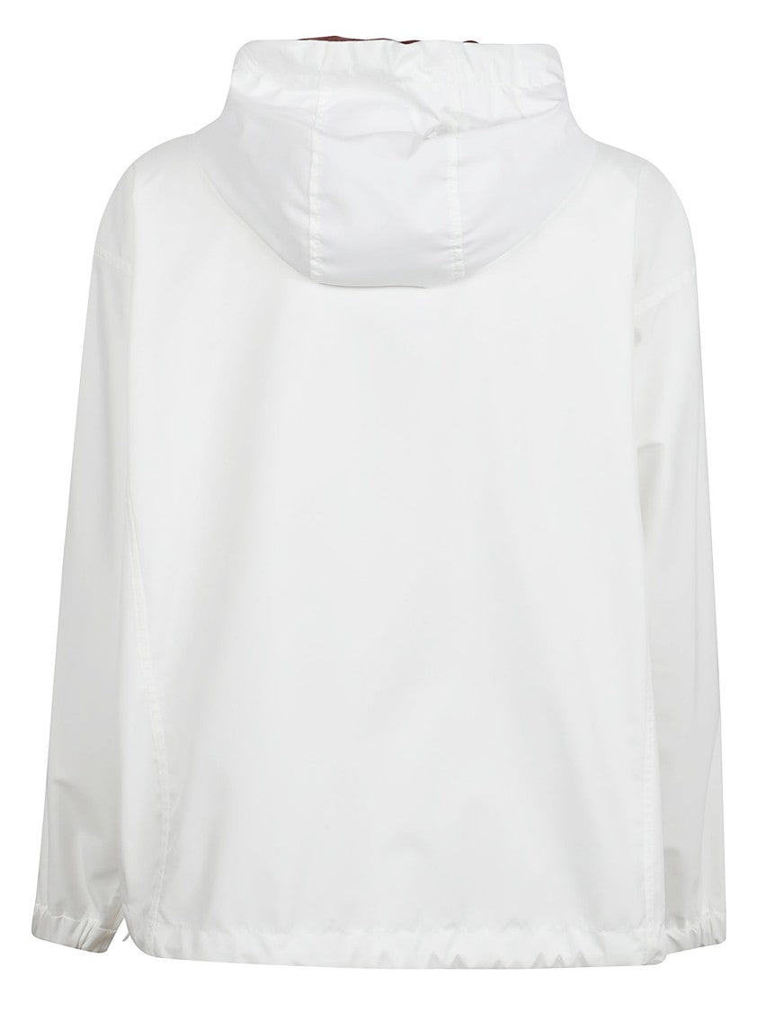 Brunello Cucinelli Front Zip Fastening White Coat With Drawstring Hood