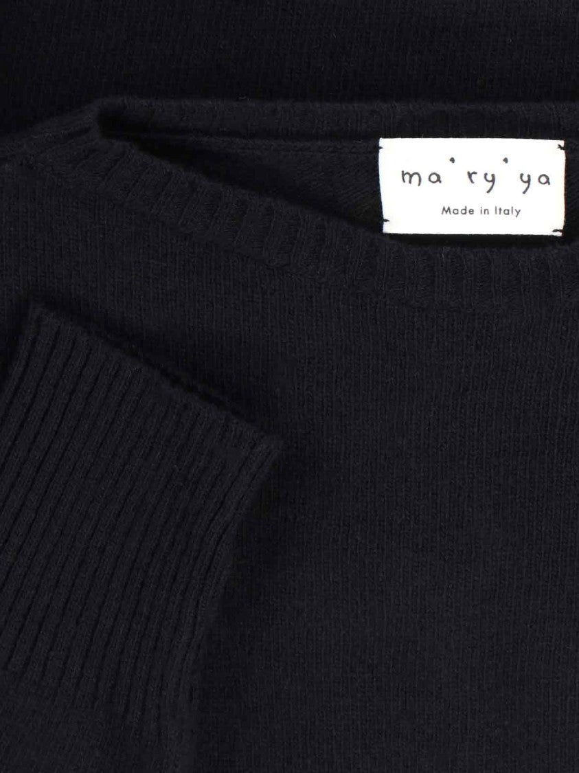 Ma'ry'ya Black Knit Sweater With Round Neckline And Ribbed Finishes