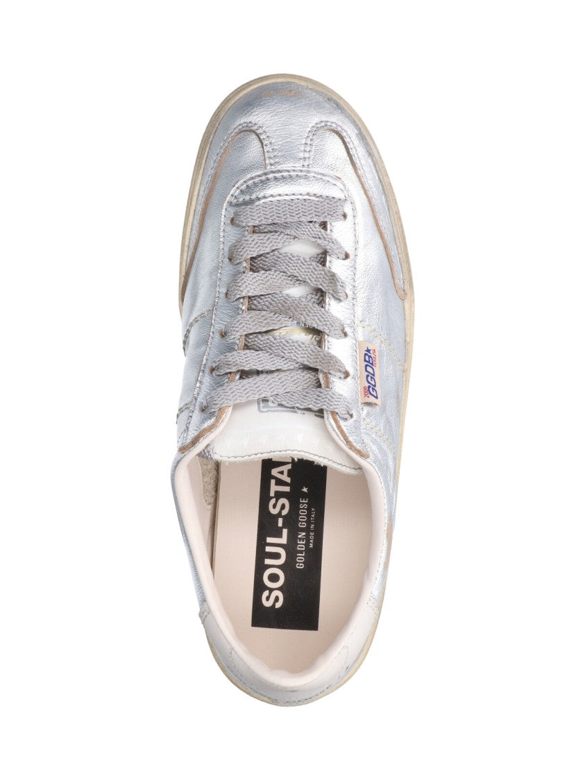 Golden Goose Metallic Silver Low-Top Sneakers With Distressed Finish
