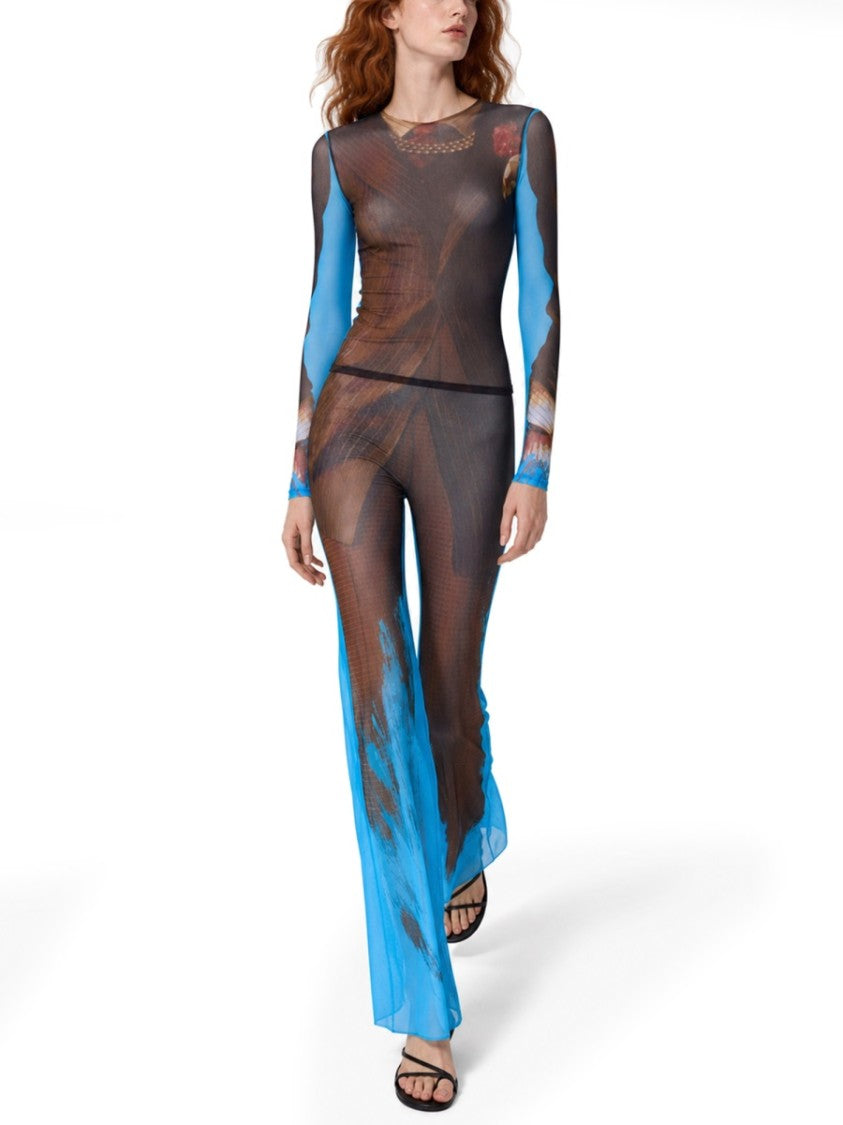 Jean Paul Gaultier Blue Tennis Suit Layered Print Blouse