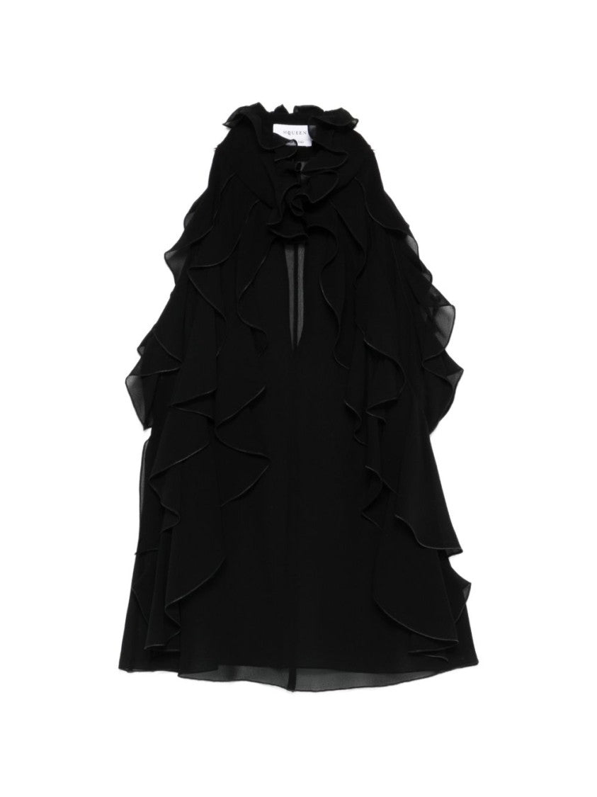 Alexander Mcqueen Silk Ruffled Sleeveless Top With Cascading Layers