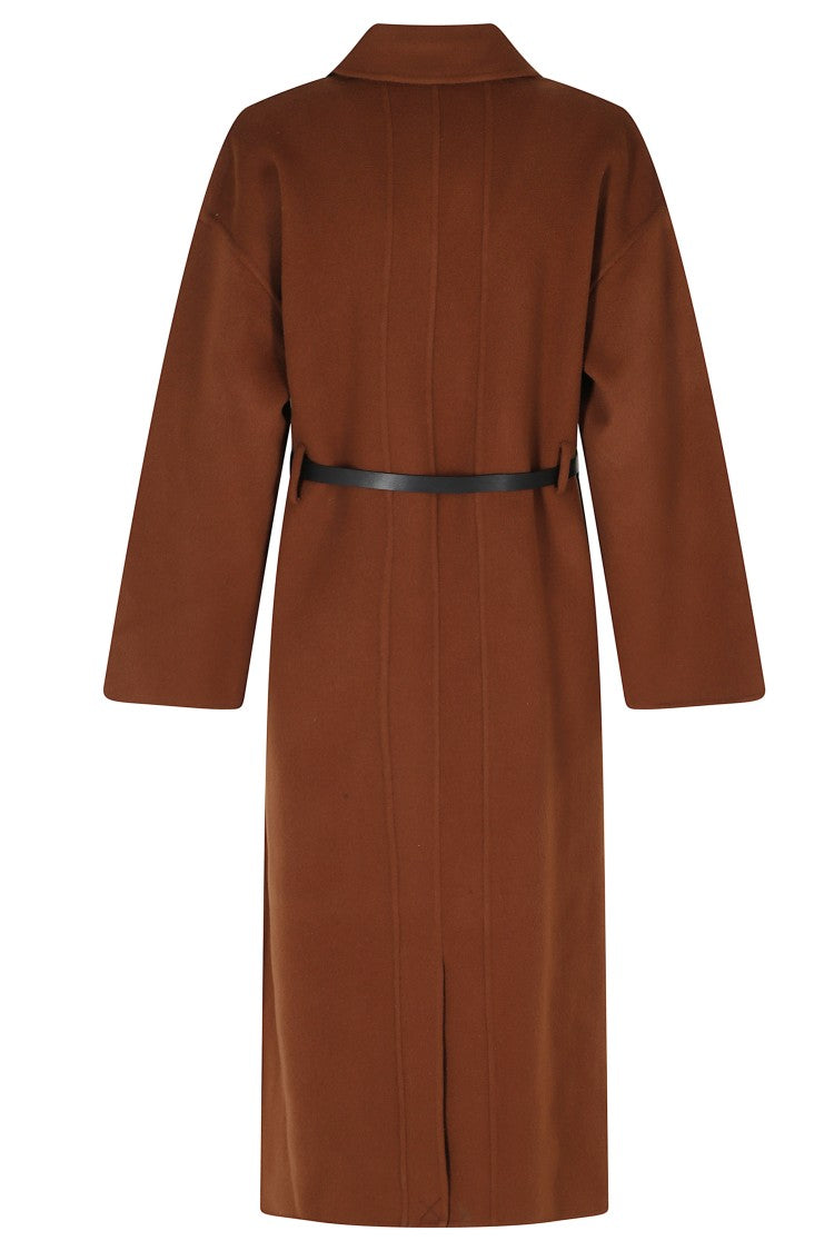 Semi Couture Brown Isolde Belted Straight Silhouette Wool Coat