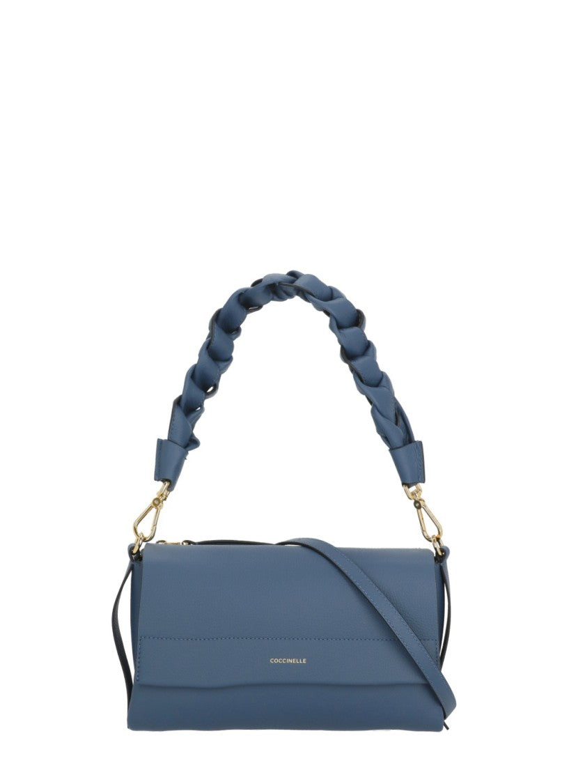 Coccinelle Blue Leather Shoulder Bag With Dual Straps And Iconic Logo