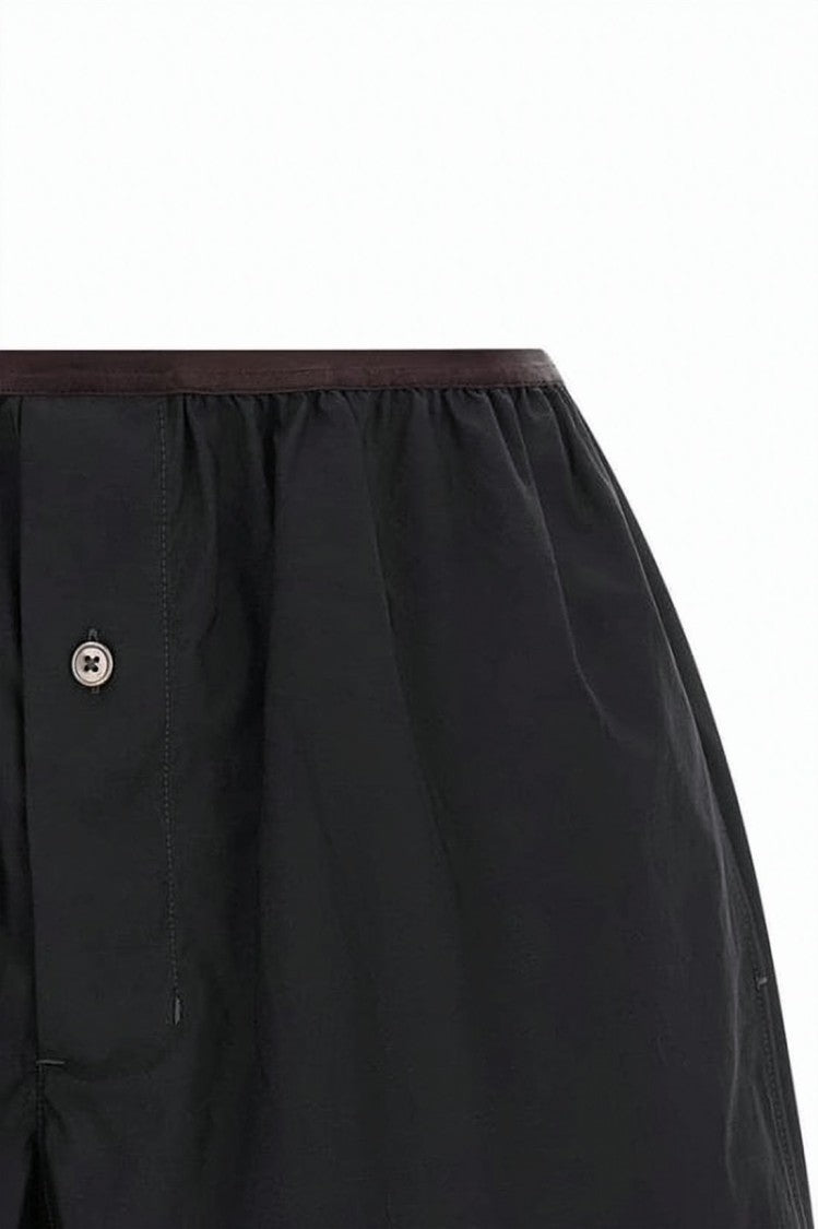 Lemaire Loose Boxy Black Cotton-Silk Shorts With Gathered Waistband