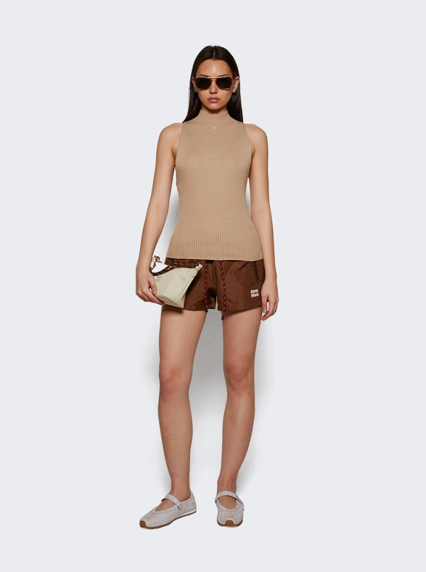 Courrèges Mockneck Light Rib Top Capuccino