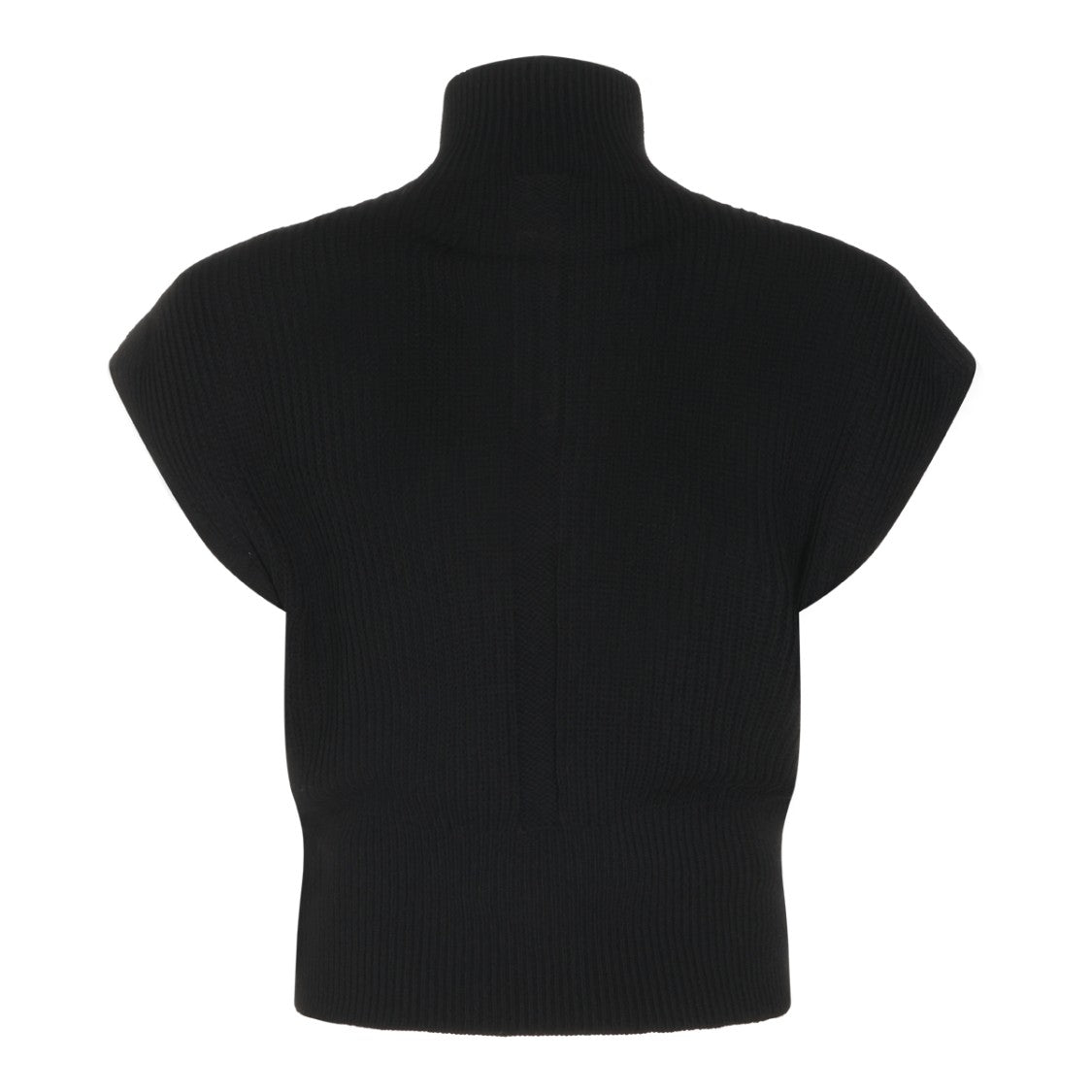 Rick Owens Cropped Black Ribbed Knit Sweater With High Turtleneck And Structured Sleeves