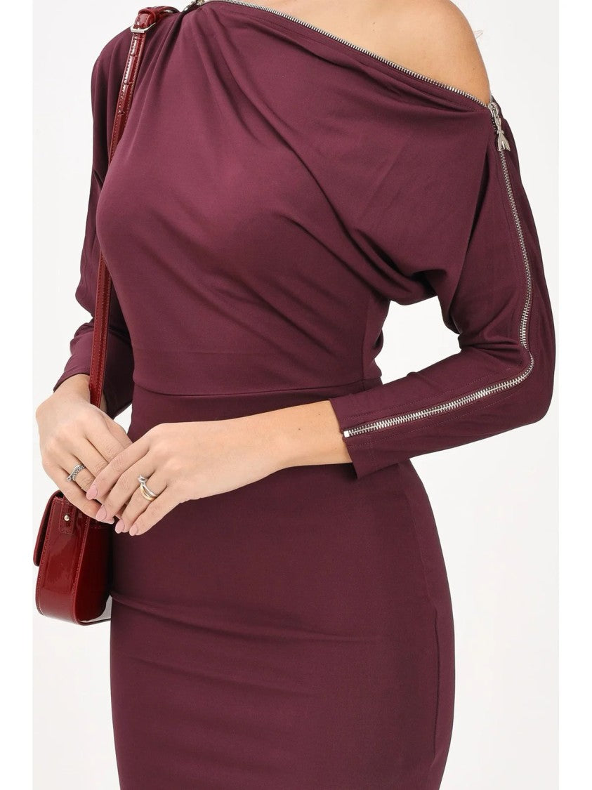 Patrizia Pepe Asymmetric Batwing Sleeve Viscose Dress With Statement Zip Detail