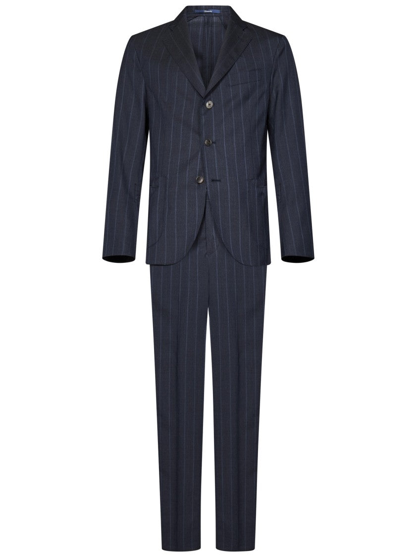 Drumohr Navy Blue Virgin Wool Pinstripe Suit