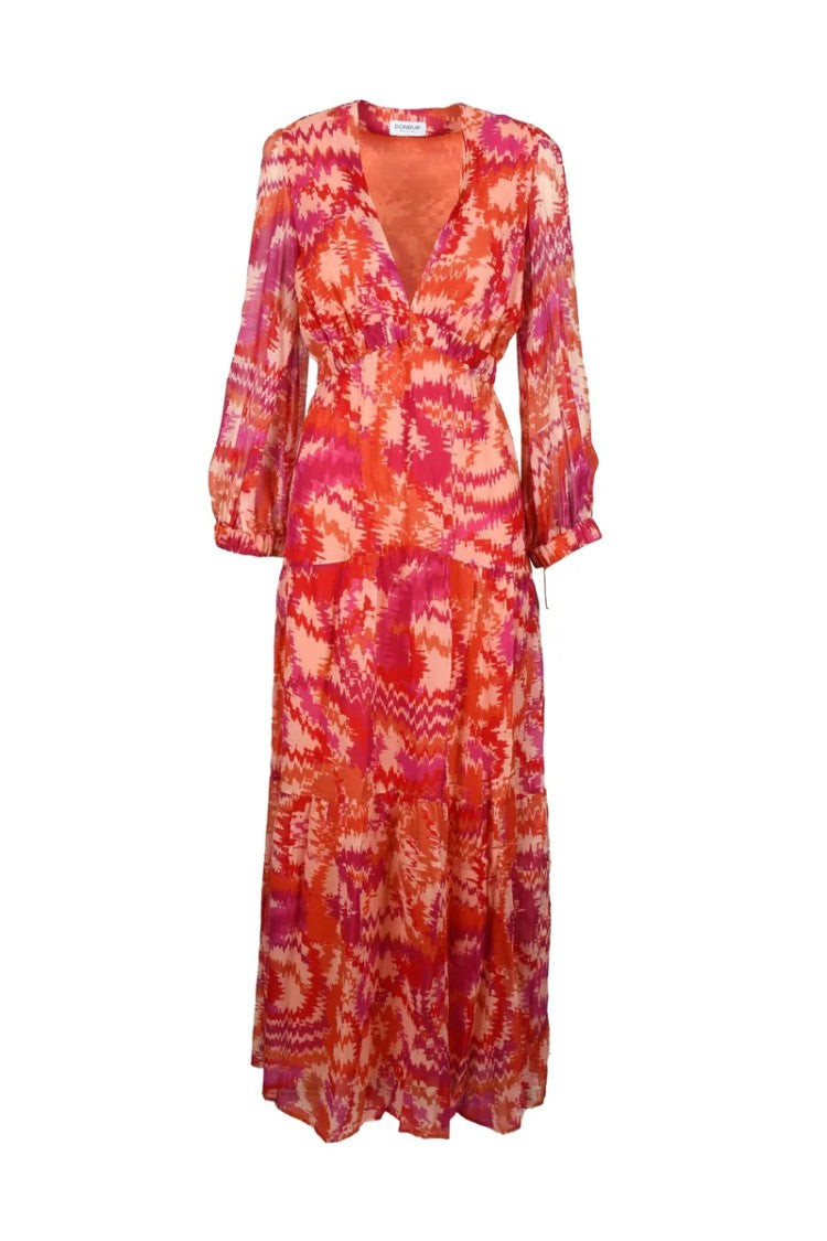 Dondup Long Chiffon Dress - Orange/Fuchsia