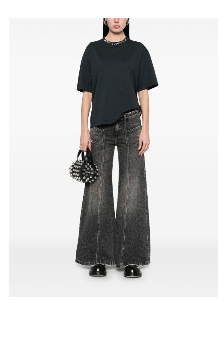 Golden Goose Boxy Black T-Shirt With Decorative Embellishments