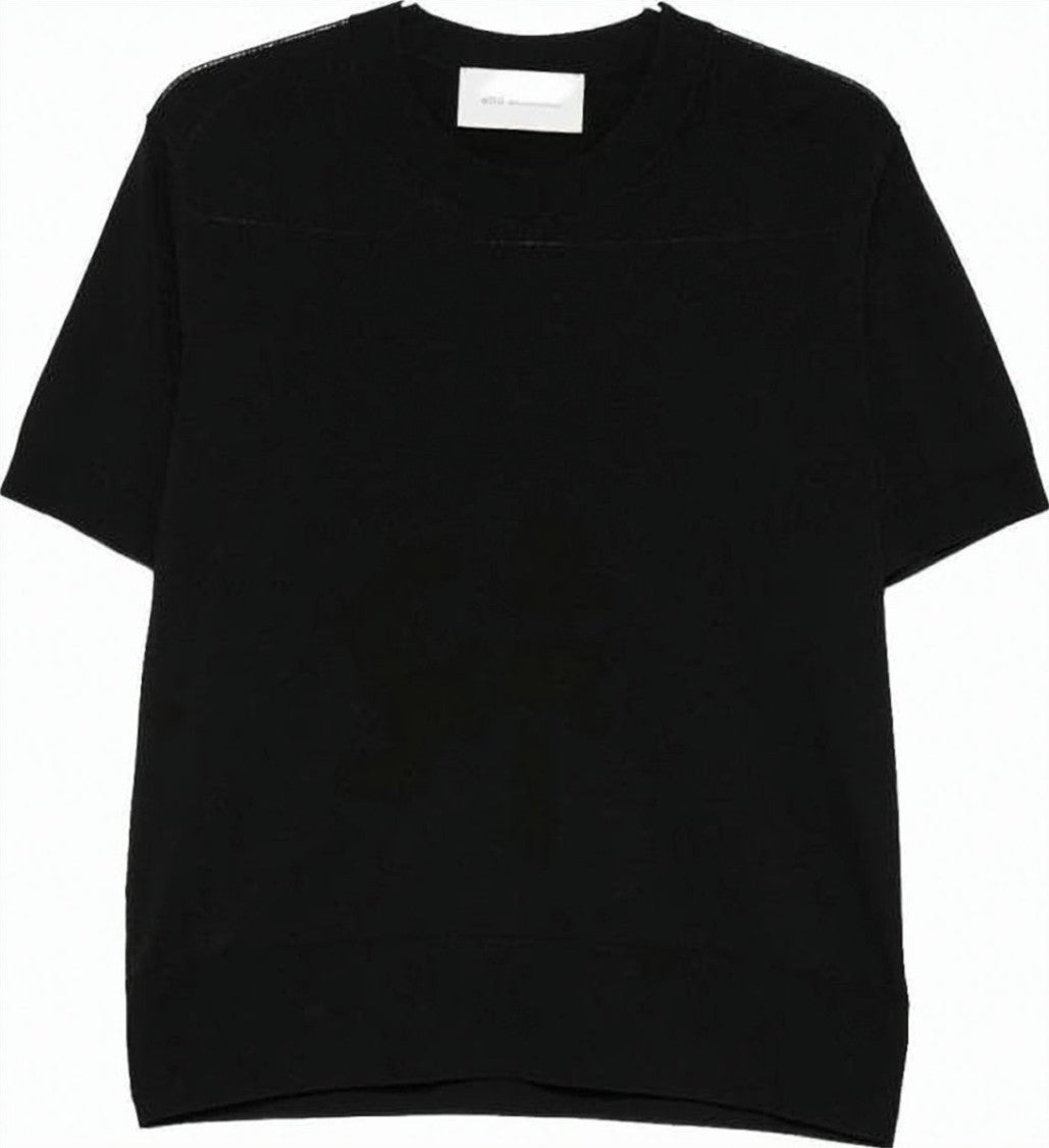 Ami Paris Black Fitted Viscose Rayon Crewneck Sweater
