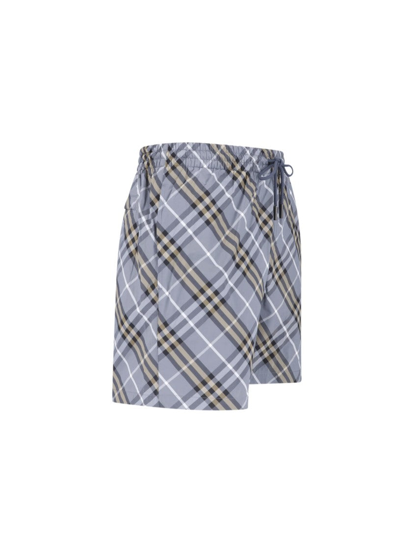 Burberry Blue Check Drawstring Straight Swim Shorts