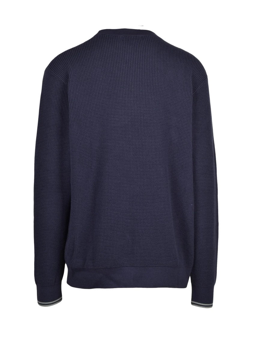Fred Perry Blue Textured Cotton Crewneck Sweater