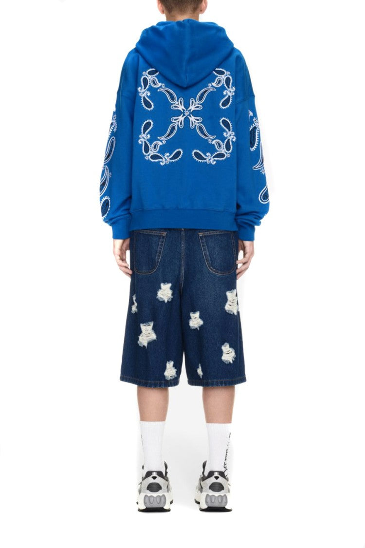 Off-White Light Blue Bandana Embroidered Cotton Hoodie